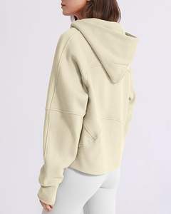 Custom Logo Support <b>Women's</b> Hoodie <b>Fleece</b> Lined <b>Half</b> <b>Zip</b> Pullover Cotton Winter Warm Sweatshirt with Thumbhole Pocket - Product Image 2