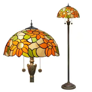 Lámpara de Pie de Cristal con Diseño de Girasol Posmoderno, LED E26/E27, para Sala de Estar o Dormitorio, Vidrio Teñido, Hierro, Acero Inoxidable, Decoración Cuadrada - Product Image 2