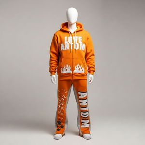 Ensemble pantalon de survêtement et jogging à capuche en broderie éponge de haute qualité avec logo personnalisé Survêtement avec fermeture éclair et lavage à l'acide pour hommes - Product Image 4