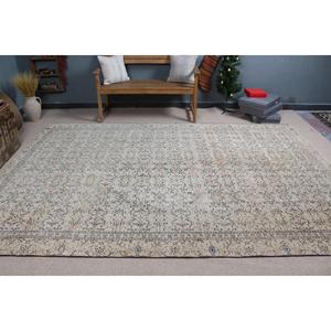 Alfombra Turca Vintage, Alfombra de Lana Ombré Blanca y Azul de 7.1x10.4 pies - Product Image 2