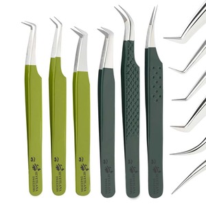 Pince à épiler professionnelle 6 pièces en acier inoxydable Extensions de cils de volume de démarrage avec pointe en fibre pour experts en cils - Product Image 1