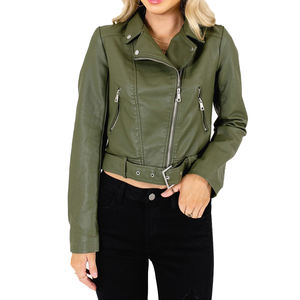 Chaquetas de cuero informales de diseño clásico para mujer, abrigo de cuero a la moda, chaquetas de cuero de ajuste Regular para mujer a la venta - Product Image 5