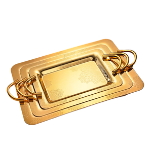 Stainless Steel <b>Gold</b> Finishing Wholesale Rectangle Shape SET of 3 With Handle Modern Design High Quality Food <b>Serving</b> <b>Tray</b> - Product Image 4