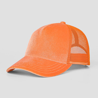 Gorra de camionero de terciopelo de 5 paneles, gorro de malla de red bordado con logotipo personalizado borroso liso de fabricante chino de alta calidad