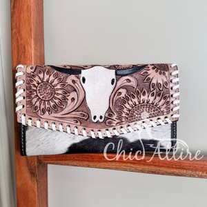 Embrague de Piel Auténtica para Mujer, Piel de Vaca Estampada, Tallado a Mano, Estilo Occidental, Multiusos, Novedad - Product Image 1