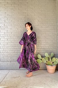 2024 nouveauté été femmes demi-manches col en v cravate teinture caftan robe ceintures naturelles fabricants inde plage vêtements caftan - Product Image 5