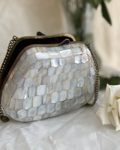 Hand Carved Luxury Mother of Pearl Handbag Simple Yet Elegant Evening Party Wear Marble Look Clutch Bag for Women - Product Image 6
