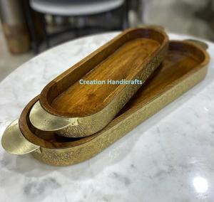 Plateaux de service à noix en bois faits à la main 100% sans danger pour les aliments Plateaux de bol Plaque de chargement Qualité haut de gamme exclusive pour les occasions Diwali - Product Image 4