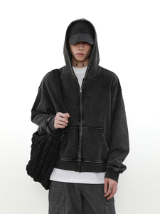 Sweats à capuche noirs personnalisés pour hommes en gros Streetwear Washed Hoodies OEM Fashion Hoodies 100% Cotton - Product Image 4