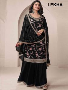 Costume de Sharara pour femmes de concepteur traditionnel indien pour les mariages Confortable Travail de séquence de broderie artisanale Indien - Product Image 3