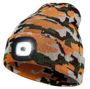 Gorro de faro con puños iluminados de punto cálido de invierno recargable Gorro de gorro LED de invierno unisex con luz - Product Image 2
