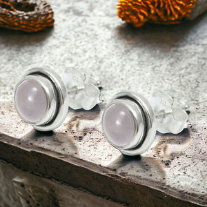 Magnifique Look 925 Sterling Silver Natural Rose Quartz Gemstone Round Shape Stud Boucles d'oreilles pour elle Bohème Bijoux faits à la main Inde - Product Image 2