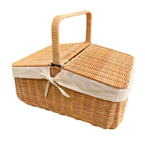 CESTA DE RATÁN Ecológica CESTA DE PICNIC con Tapa de Vietnam Cesta Grande de Mimbre para Cosecha Diseño Vintage para Diversión Familiar al Aire Libre - Product Image 1