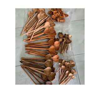 Cuchara de mesa de madera de mango largo con diseño único-Cuchara en forma de corazón de madera-Juego de utensilios de cubiertos de cuchara de té y café - Product Image 1