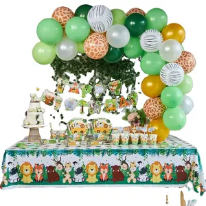 First Birthday Party Decorations for Boys Jungle Safari Theme Birthday Party Supplies Tableware Foil Balloons Garland Arch Kit