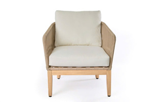 Chaise en bois au design européen contemporain avec structure en bois et coussins gris, confortable pour le jardin et le salon - Product Image 2