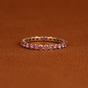 Luxurious 18KT Gold Plated Pink Round Cut Lab Grown Diamond Full Eternity Wedding Band Classic Luxury Wedding Gift for Women - Product Image 1