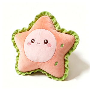 Almohada de peluche personalizada en forma de estrella con borde verde con volantes y diseño de cara rosa suave para niños y bebés, juguete unisex. - Product Image 1