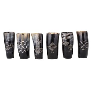 Top vente gobelet en verre de corne à boire en verre naturel de corne de buffle et de boeuf avec base en bois authentique Viking médiéval - Product Image 4