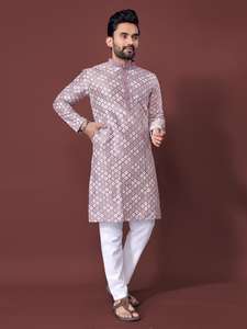 Vêtements ethniques indiens pour hommes Collection de vêtements ethniques de qualité supérieure en soie de qualité supérieure avec broderie Kurta avec ensemble de pyjama en coton Raymond - Product Image 4