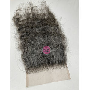 ผมแท้แบบอินเดียสีเทาหยิก สำหรับปิดผมด้วยเชือกผูก ความหนาแน่น 150% และแบบผูกปมสองชั้น - Product Image 4