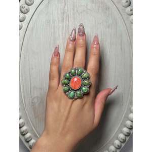 Navajo Made Multi-Stone Bezel Setting <b>Ring</b> with <b>Adjustable</b> Size 10.5 Rose Gold Plated Sterling Silver Fashionable Styling Gift - Product Image 4