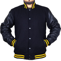 Blouson universitaire d'hiver avec manches contrastées et ourlet côtelé en polyester/coton doux, conçu pour les étudiants, avec écusson personnalisé, coupe ajustée