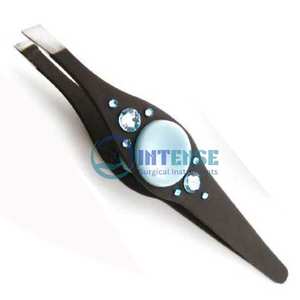 Pinzas profesionales de acero inoxidable con punta inclinada para cejas y pestañas, diseño de agarre antideslizante - Product Image 3