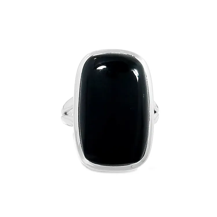 Natural Black Onyx Healing Stone Sterling Silver Men and Women Black Onyx Gemstone 925 Silver Ring Fine Jewelry