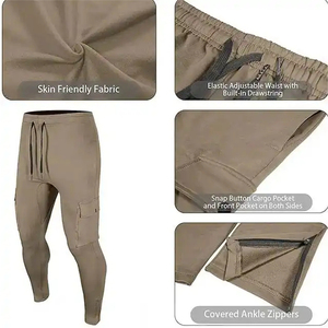 Pantalon cargo en toile décontracté pour homme, coupe ajustée, taille mi-haute, plusieurs poches et logo personnalisé - Product Image 5