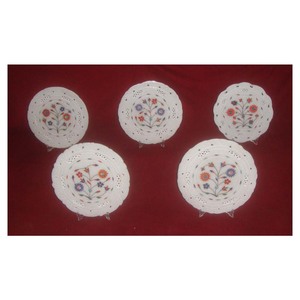 Polished Round Shape White Marble Inlay <b>Coaster</b> <b>Set</b> With Fine Finishing and Glossy Solid Surface for Home Decoration - Product Image 1