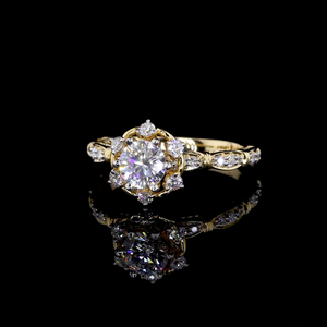 Anillo de Compromiso de Oro de 14 Quilates con Baño de Rodio, Diamante Cultivado en Laboratorio con Corte Brillante, Engaste Floral con Halo, Anillo de Propuesta para Fiestas, Bodas y Uso Diario - Product Image 1