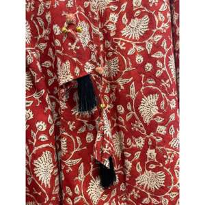 Pantalones Harem de Cintura Alta para Mujer, Diseño Floral SIENNA, Decoración con Borlas, Cintura Elástica, Transpirables, Estilo Cargo de Algodón - Product Image 1