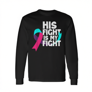 T-shirt à manches longues personnalisable pour la lutte contre le cancer de la thyroïde - Inspiré par la citation « Son combat est mon combat » - Événements promotionnels - Product Image 2