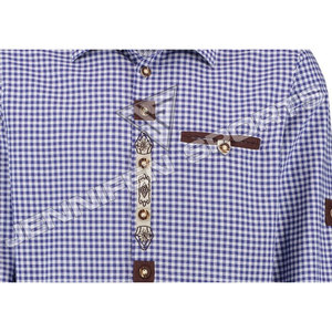 Style personnalisé 100% coton tissu à carreaux chemise bavaroise hommes manches longues boutons fermeture poche poitrine à l'intérieur tissé cou étiquette - Product Image 2