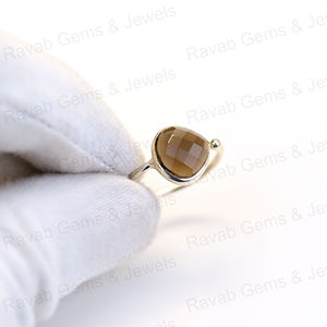 Meilleure vente bague pour femme en argent sterling 925 solide 10x10mm Quartz fumé damier coupe lunette réglage or rose fait à la main fin - Product Image 4