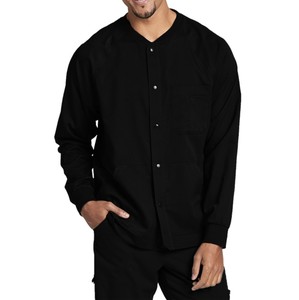 Unisex Sólido Cuello en V 5 Bolsillos Top Manga Larga Rib Cuff Lab Coat Custom OEM Hospital Enfermera Scrubs Workwear Snap Scrub Sets - Product Image 4