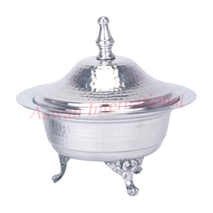 Fourniture de Pots et de bols à Date arabes Khajoor en aluminium de qualité supérieure, finis en argent, fabriqués à la main - Product Image 3
