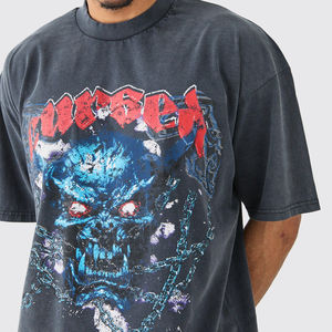 Camiseta de algodón 100% de gran tamaño para hombre, ropa de calle de manga corta holgada de peso pesado con logotipo personalizado, estampado de tela de estambre - Product Image 3