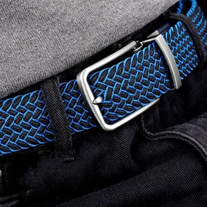 Cinturón de golf elástico trenzado personalizado de fábrica para hombre, con hebilla reversible de aleación, de nailon y cuero PU, deportivo, con detección de aguja - Product Image 6