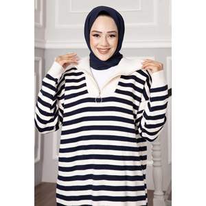 Vestido de punto de cuello alto con cremallera azul marino vestido informal de lana acampanado suministro ODM Material de Cachemira estilo Simple Natural - Product Image 5