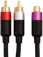 Cable Adaptador Divisor RCA en Y de 12 Pulgadas, 2 Machos a 1 Hembra, con Cubierta Trenzada y Blindaje de Lámina para Reproductores de DVD y Cine en Casa