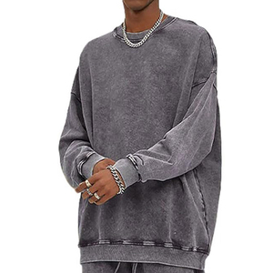 Look elegante patrón sólido lavado ácido Anti-encogimiento cuello redondo personalizado de gran tamaño 100% sudadera de algodón para hombres - Product Image 4