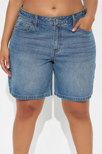 Shorts Vaqueros Clásicos Azules Sólidos de Cintura Alta, Transpirables y de Secado Rápido para Mujer, Cómodos, Holgados y Elegantes con Bolsillos para Actividades al Aire Libre - Product Image 5