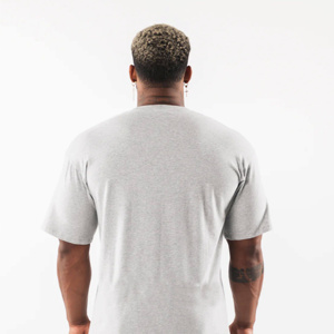 เสื้อยืดคอกลมสำหรับผู้ชายเสื้อยืดผ้าฝ้ายโพลีเอสเตอร์ผสมสีพื้น - Product Image 4