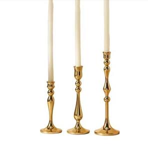 Juego de 3 candelabros decorativos de boda con diseño personalizado, soporte de pilar de vela minimalista moderno, candelabro de lujo dorado - Product Image 1