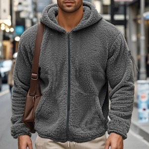 2025 Nueva Sudadera con capucha para hombre Color sólido de doble cara de terciopelo Ártico suelta con capucha cremallera High Street Trendy Casual chaqueta suéter chaqueta - Product Image 2
