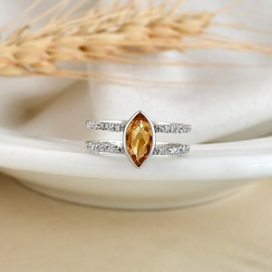 2025 nouveauté 14k or Vermeil Citrine bague Marquise coupe 7X7mm jaune pierre gemme déclaration bague à la main bijoux fins pour les femmes - Product Image 2