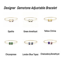Bracelet jonc ajustable rectangulaire plaqué or 18 carats avec améthyste verte, fait main EL JOYERO pour femme