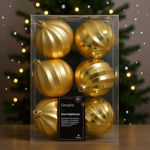 Ensemble de boules de Noël Kaemingk (6 pièces) en plastique doré 26073, élégantes boules de Noël et décorations d'arbre pour une décoration festive - Product Image 3